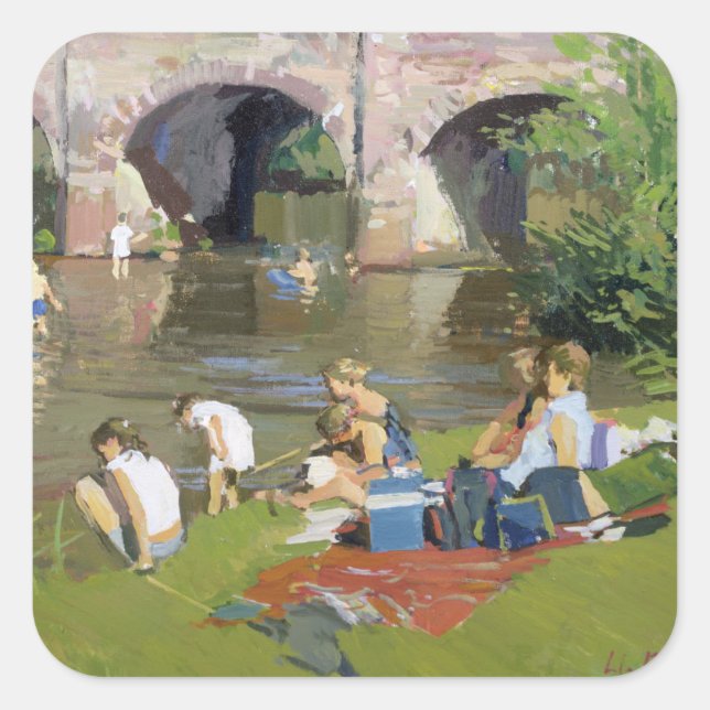 Picnic by the River Withypool Square Sticker (Front)