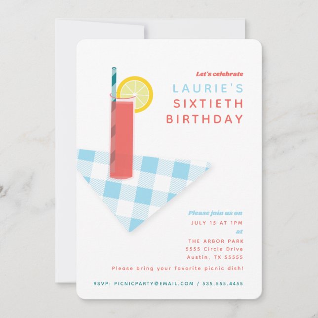 Picnic Cocktail Outdoor BBQ Party Custom Invitation (Front)