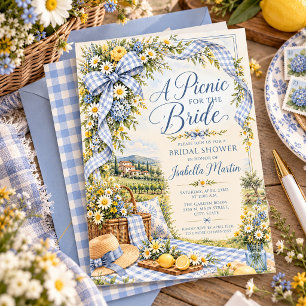 Picnic for Bride Blue Gingham Bridal Shower Invitation