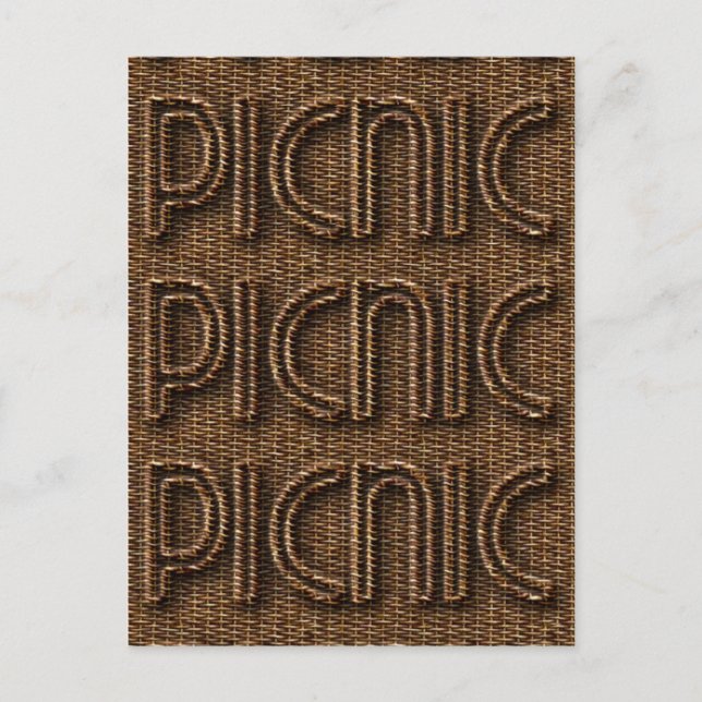 Picnic Funny Wicker Style Typography Brown Postcard (Front)