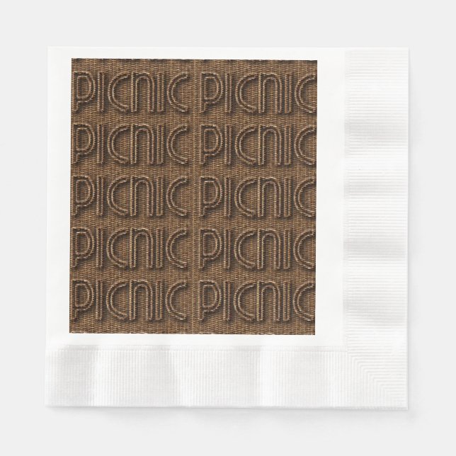 Picnic Funny Wicker Typography Paper Party Napkins (Front)