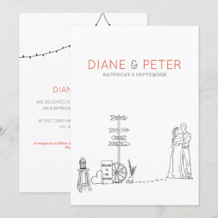 Picnic Garden Minimalist Black and White Wedding Invitation
