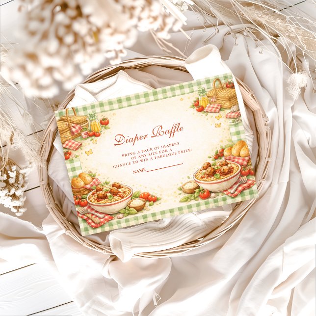 Picnic Green Gingham Little Meatbal Diapper Raffle Enclosure Card (Creator Uploaded)
