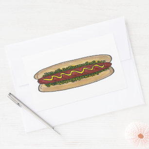 Picnic Hot Dog Bun Mustard Relish Fast Food Hotdog Rectangular Sticker