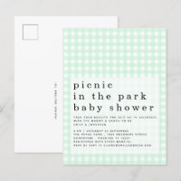 Picnic In Park Baby Shower Green Gingham Invite