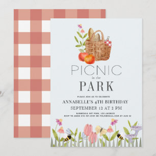 Picnic in the Park Basket Floral Birthday Invitation