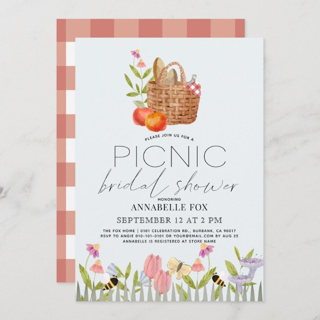 Picnic in the Park Basket Floral Bridal Shower Invitation (Front/Back)
