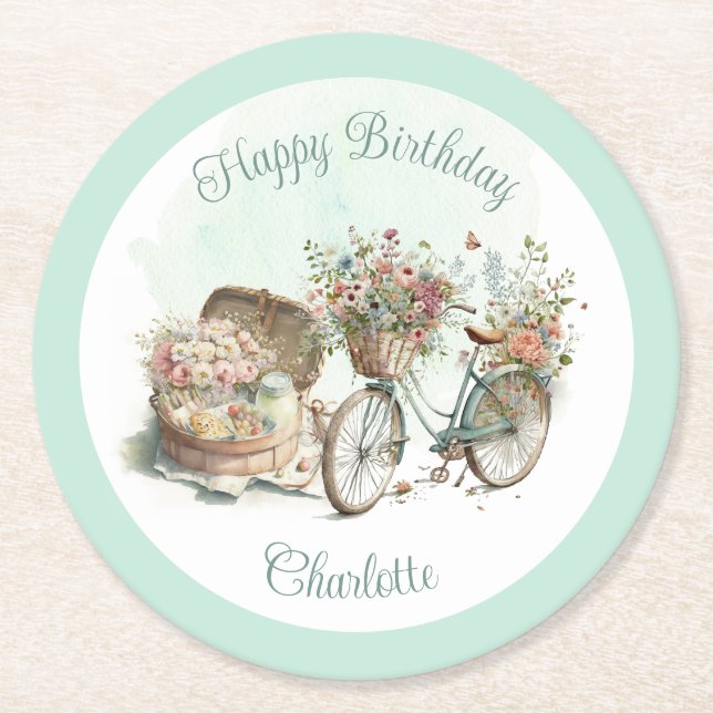 Picnic in the Park Floral Adult Birthday Party Round Paper Coaster (Front)