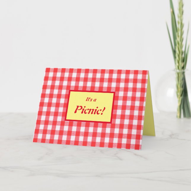 Picnic invitation, red, white & yellow gingham inv invitation (Front)