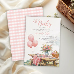 Picnic Lake Balloons Floral Chic Girl Baby Shower Invitation