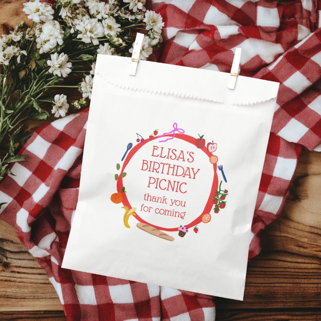 Picnic Modern Cute HandDrawn CUSTOM BIRTHDAY PARTY Favour Bag (Picnic Modern Cute HandDrawn CUSTOM BIRTHDAY PARTY Favor Bag)