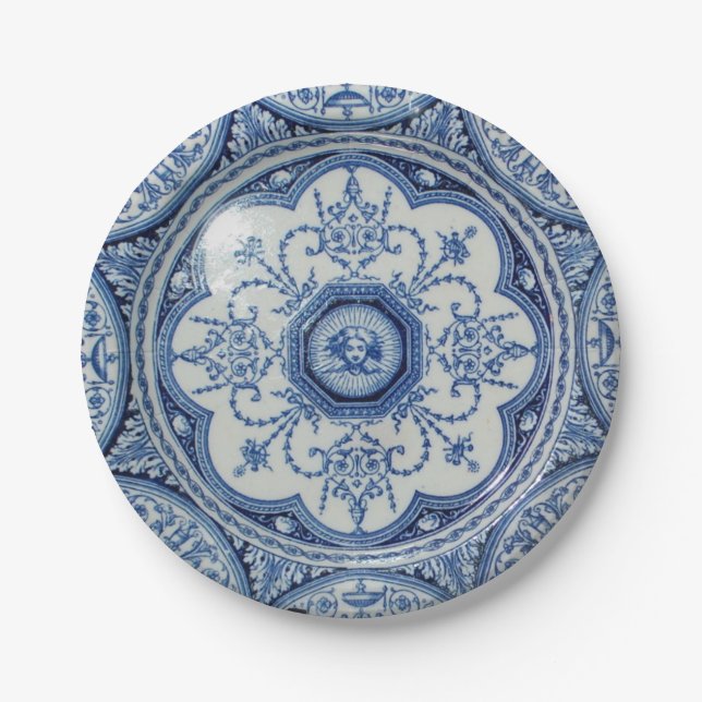Picnic on 1896 Minton Holland Blue & White Paper 7 Plate (Front)