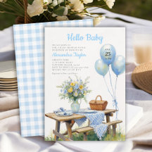 Picnic Park Balloons Blue Floral Boy Baby Shower