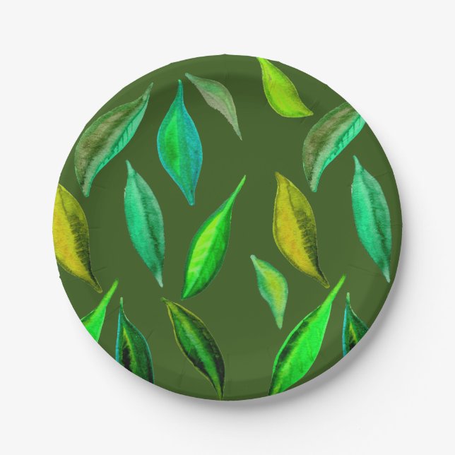 Picnic park party Summer green leaves Paper Plate (Front)