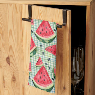 Picnic Patch Watermelon – Watercolor Fruit Gingham Tea Towel