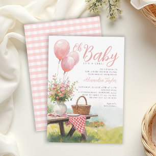 Picnic Pink Balloons Floral Chic Girl Baby Shower Invitation