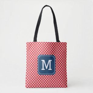 Picnic Red Gingham Personalised Name Monogram Tote Bag