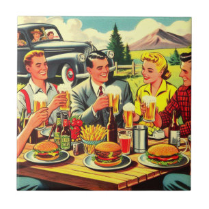 Picnic Retro Comics Ceramic Tile