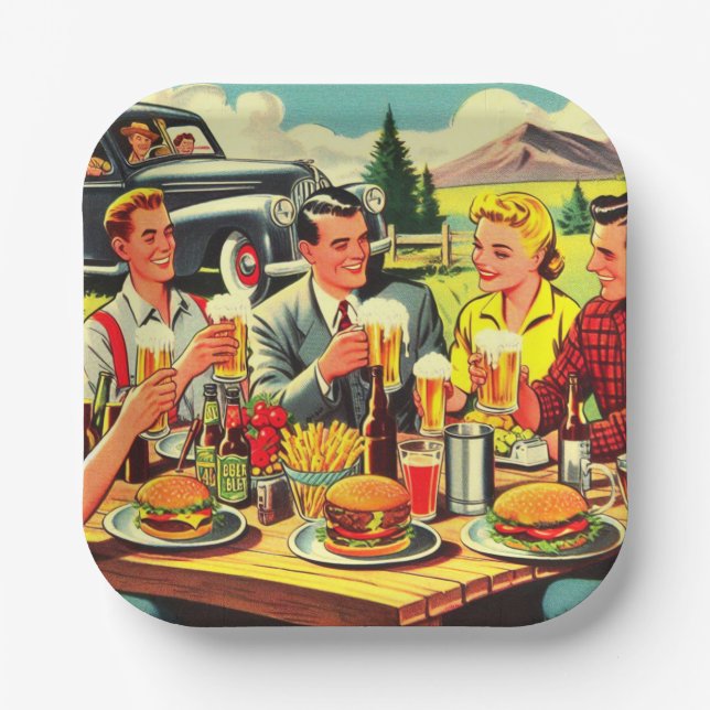 Picnic Retro Comics Paper Plate (Front)