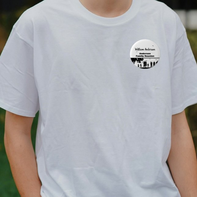 Picnic Silhuoette Family Reunion  with Name  6 Cm Round Badge (Creator Uploaded)