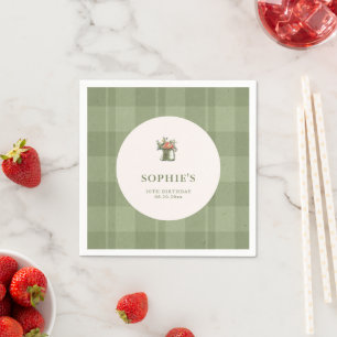 Picnic Summer Green Gingham Floral Birthday Napkin
