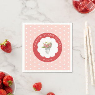 Picnic Summer Red Pink White Polka Baby Shower Napkin