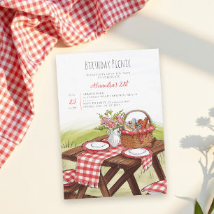 Picnic Table Basket Summer Red 21st Birthday  Invitation