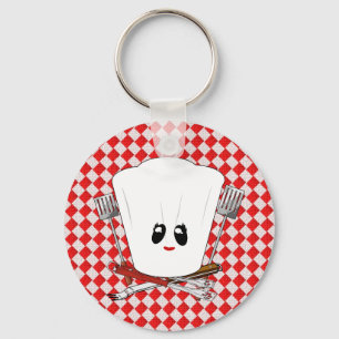 Picnic Table w/Female Chef Hat & BBQ Tools Key Ring