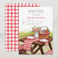 Picnic Table Watercolor Summer Red 16th Birthday