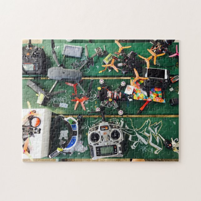 Picnic Table with Drones and Graffiti Jigsaw Puzzle (Horizontal)