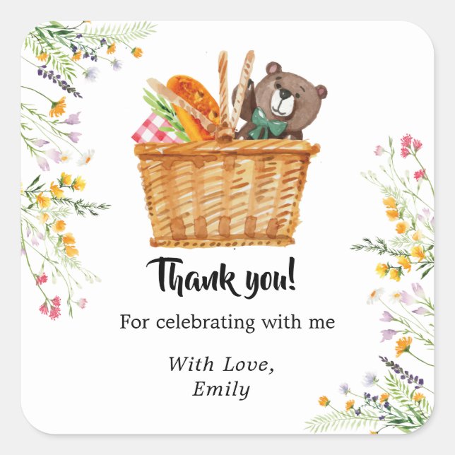 Picnic Thank you, favours Square Sticker (Front)