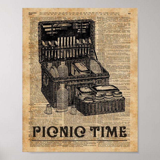 Picnic Time Vintage Illustration Dictionary Art Poster (Front)