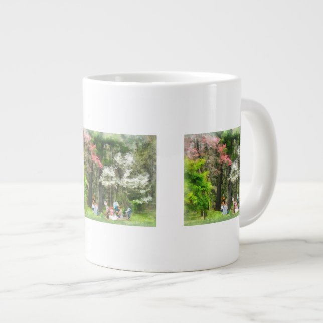 Picnic Under the Flowering Trees Large Coffee Mug (Front Right)