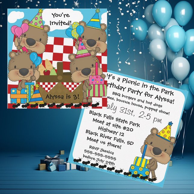 Picnic with the Teddy Bears Birthday Invitation (Creator Uploaded)