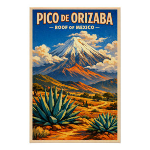 Pico de Orizaba, Mexico, in a classic retro Poster