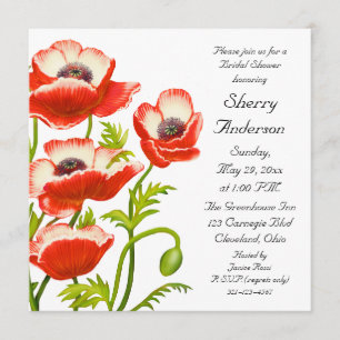 Picotee Red Poppy Flowers Bridal Shower Invitation