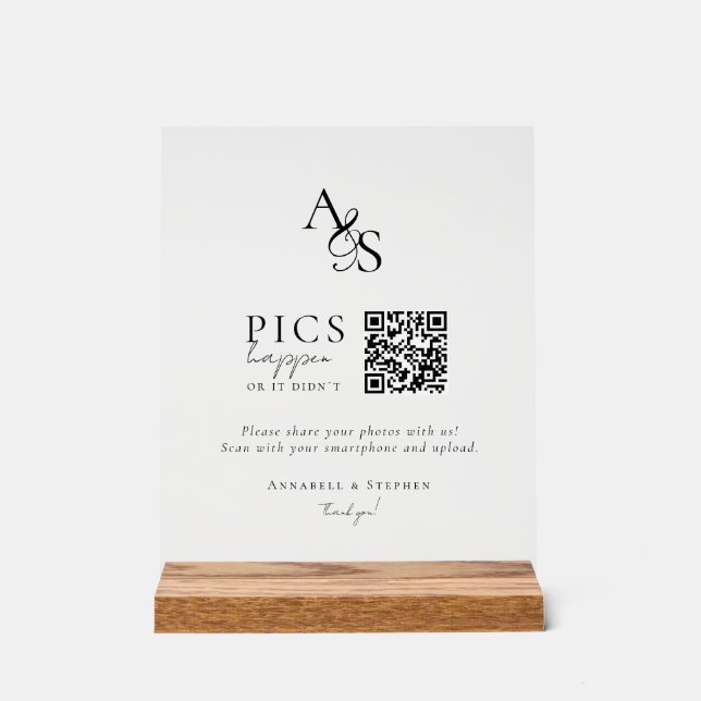Pics happen! Photo, QR-Code, Wedding Acrylic Sign (Front)