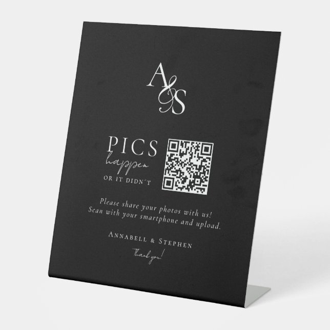 Pics happen! Photo, QR-Code, Wedding Pedestal Sign (Front)