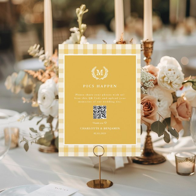 PICS HAPPEN!QR Code Yellow Gingham Wedding Gallery (PICS HAPPEN!QR Code Yellow Gingham Wedding Gallery Card)