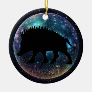Pictish Boar Space Orb Ceramic Ornament