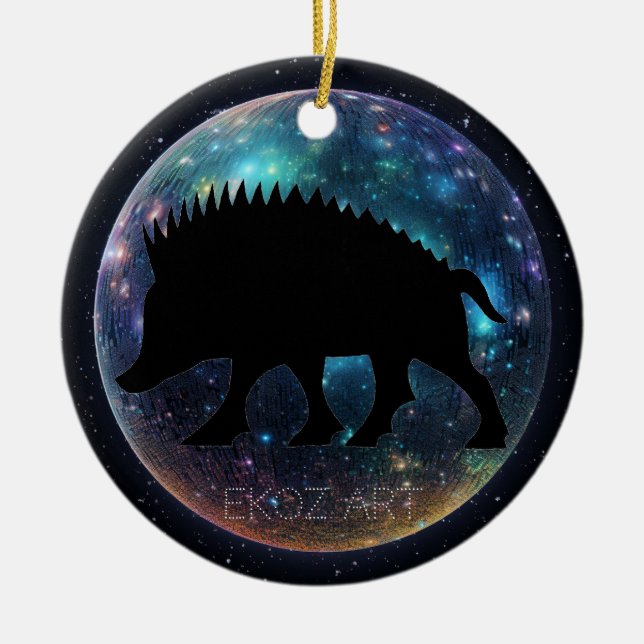 Pictish Boar Space Orb Ceramic Ornament (Front)