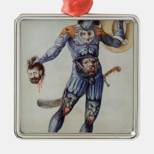 Pictish Man holding a Human Head Metal Tree Decoration