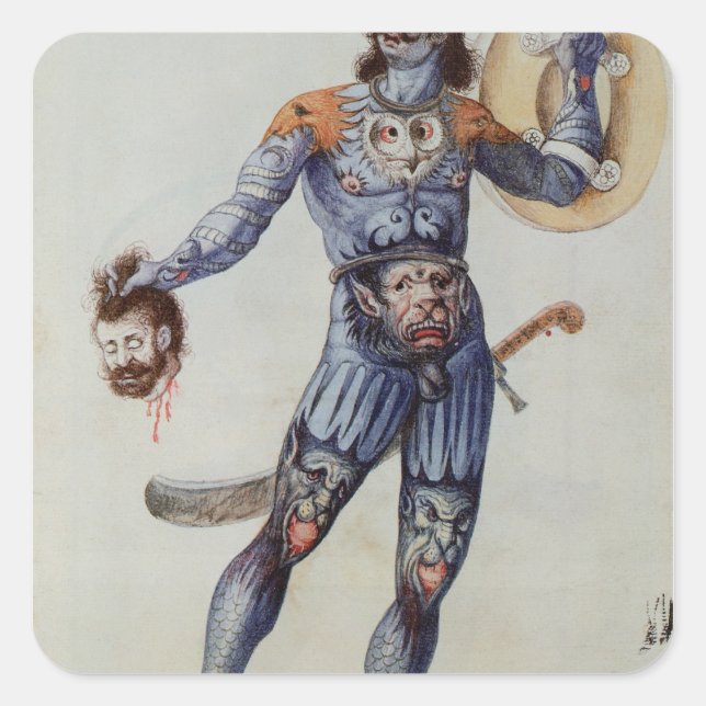 Pictish Man holding a Human Head Square Sticker (Front)