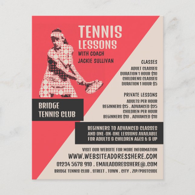 Pictogram Tennis Player, Tennis Lessons/Classes Flyer (Front)