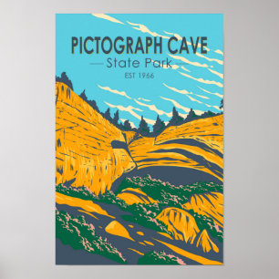 Pictograph Cave State Park Montana Vintage  Poster