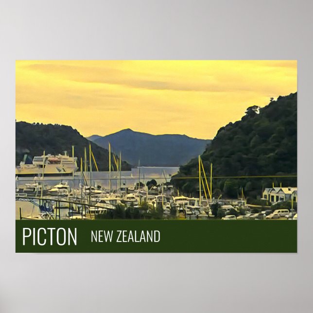 Picton New Zealand Marlborough Sounds travel print (Front)