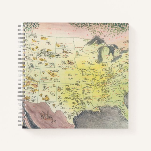 Pictorial Map of America - Cartoon Sketches Notebook (Front)