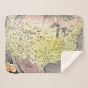 Pictorial Map of America - Cartoon Sketches Sherpa Blanket