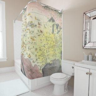 Pictorial Map of America - Cartoon Sketches Shower Curtain