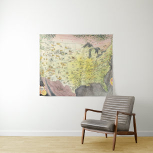 Pictorial Map of America - Cartoon Sketches Tapestry